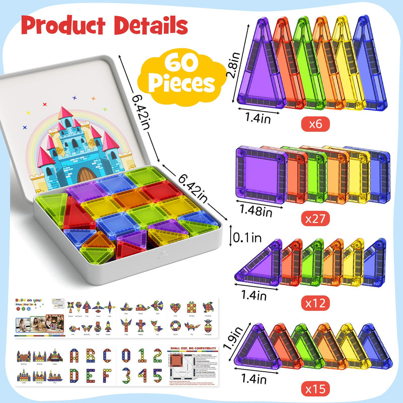 60PCS Classic Colors Magnetic Tiles Set S1112 image 1
